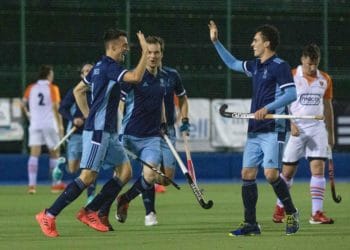 Reading Hockey Club- Will Holderness celebrates his goal Picture: Helen Ritchie