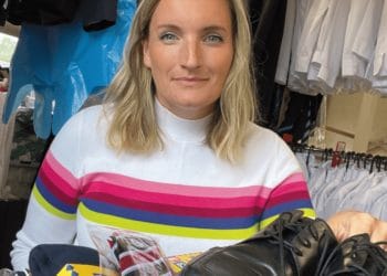 Emma Cantrell, founder of First Days Children's Charity, providing uniforms during the shortage last year