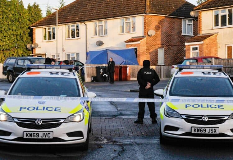 Forsenic police are at Romany Lane in Tilehurst after a man died on Sunday night Picture:  Steve Smyth
