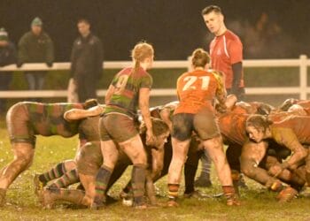 Debutant Alex Wilkinson watches her opposite number feed into the scrum Picture: Col Palfrey