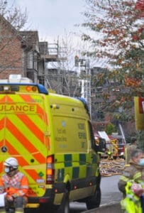 More than 50 firefighters were on scene, and used an aerial ladder platform to reach sections of the building. Picture: Steve Smyth