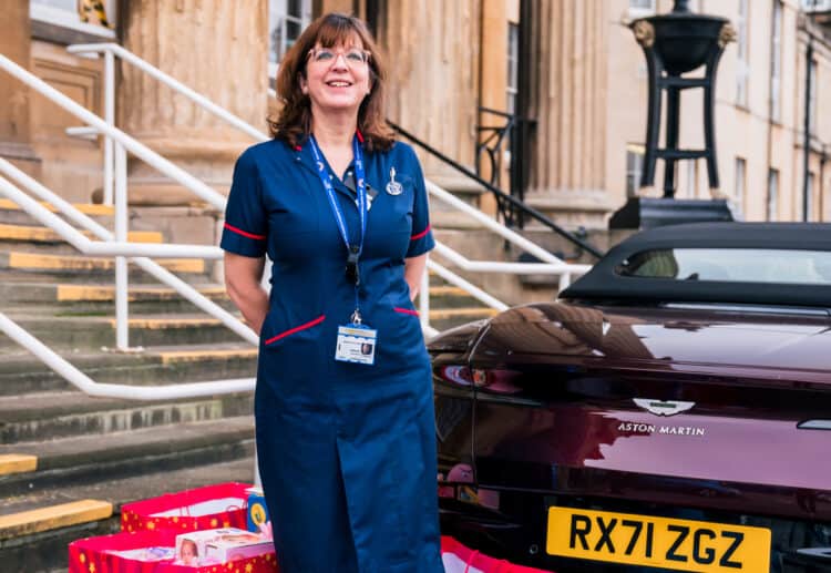 Presents delivered to the Royal Berkshire Hospital by Aston Martin Reading