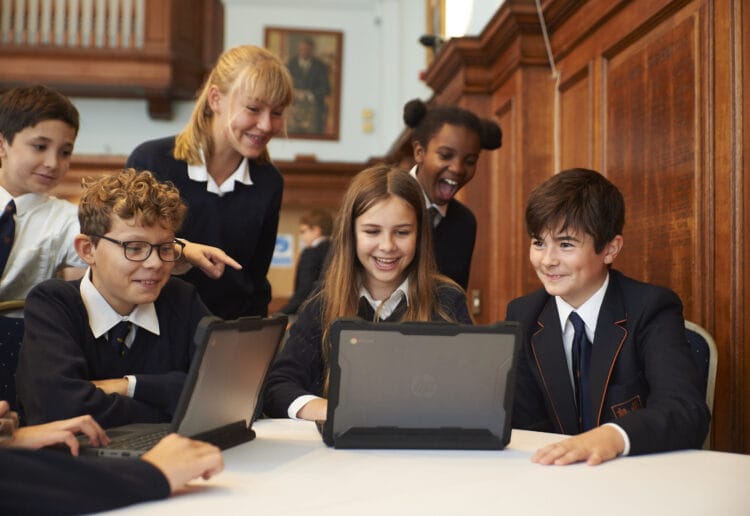 Some of Leighton Park School's younger students in Peckover Hall