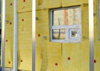 Insulation being installed in a home