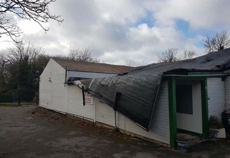 Storm Eunice damaged the roof of Shinfield Players