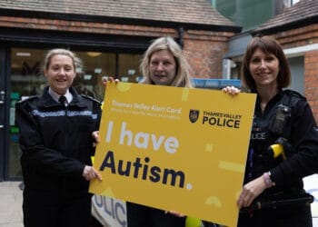 Thames Valley Police officers with Jane Stanford-Beale, chief executive of Autism Berkshire (centre) Picture: Sapna Odin