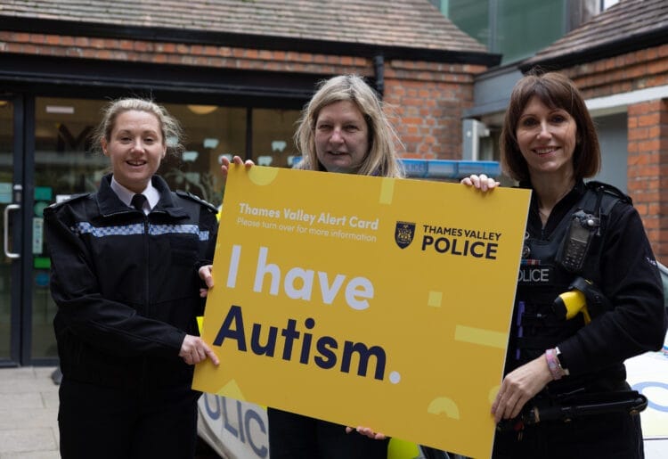 Thames Valley Police officers with Jane Stanford-Beale, chief executive of Autism Berkshire (centre) Picture: Sapna Odin