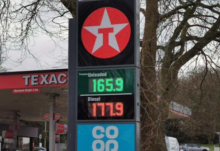 Fuel prices at Texaco Charvil, on the A4, on Wednesday, March 9 Picture: Natalie Burton