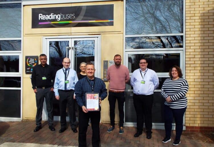 Kevin Pinches with his Star of the Month award from Reading Buses