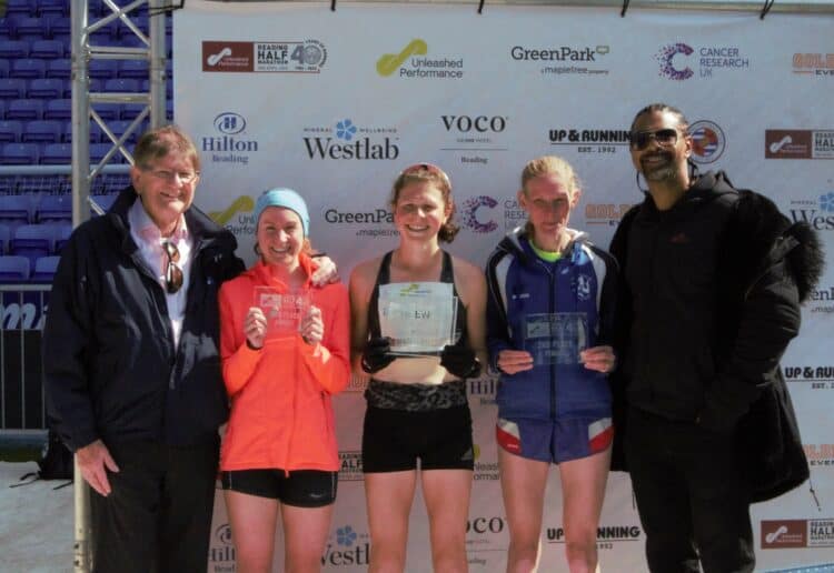 Womens race top three with their awards presented by Sir John Madejski and David Haye Picture: Daniel Blackham