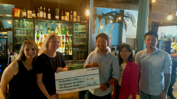 Berkshire Vision CEO, Laura Mitchell, and marketing officer, Clare Matthews, with Coconut Bar director Kaman Lam, and staff, Jacky and Binay. Picture: Jake Clothier