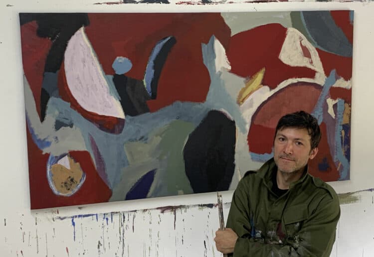 MA student Jonathan Crawford stands with Rubrum, one of the pieces he will be exhibiting at the Graduate Show Picture: Jonathan Crawford