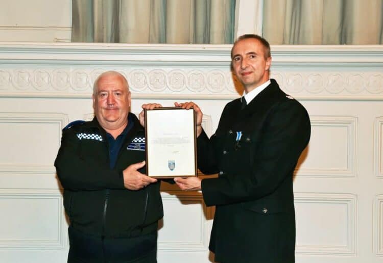 PCSO Steve Smith was awarded by LPA Commander Superintendent Steve Raffield for his outreach work in the local community. Picture: Courtesy of Thames Valley Police