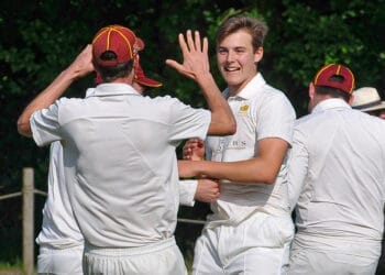 Eversley v Stoke Green (batting) Eversley celebrate taking a wicket.