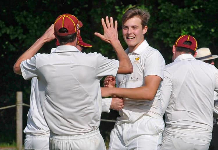 Eversley v Stoke Green (batting) Eversley celebrate taking a wicket.
