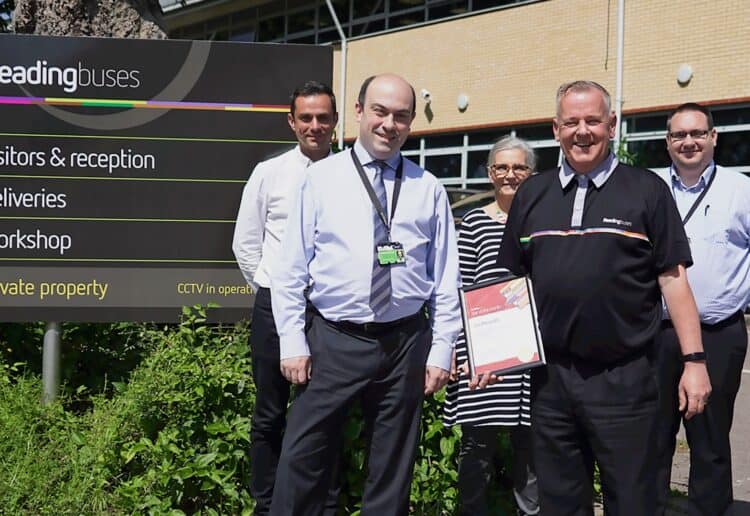 Driver Jim Meredith has received the star of the month award to commend his help of a visually impaired customer, after he was nominated by a member of the public. Picture: Courtesy of Reading Buses.