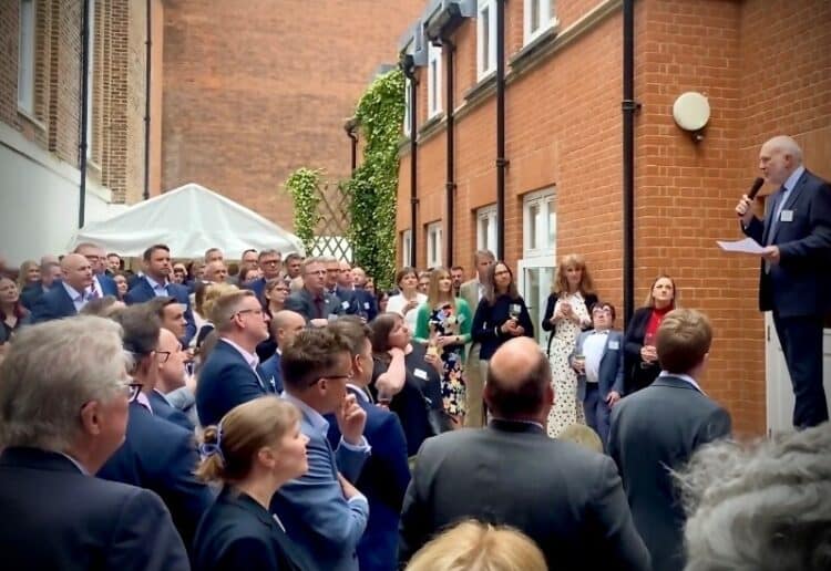 Blandy & Blandy's chair Nick Burrows addresses attendees at its
