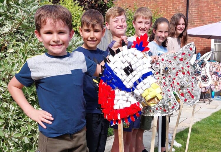 Children with hobby horses sent from Lancashire for the Guinness World Record attempt at Hurst Show & Country Fayre on Sunday (26th): Lucas Jaworski, William Randles, Jayden Lilford, Sean Lilford, , Sophie Randles, Charlotte Branson