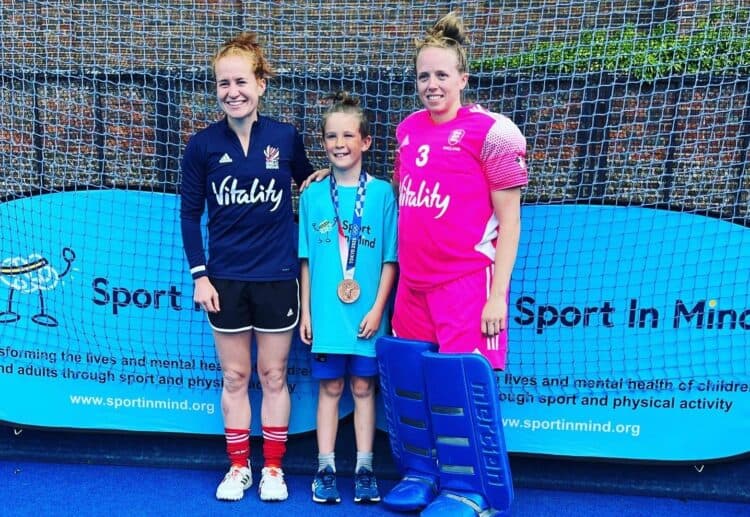 Team GB hockey players Sarah Jones (left) and Amy Tennant (right) showed Dexter the ins and outs of the sport at Bisham Abbey Picture courtesy of Samantha Rosier