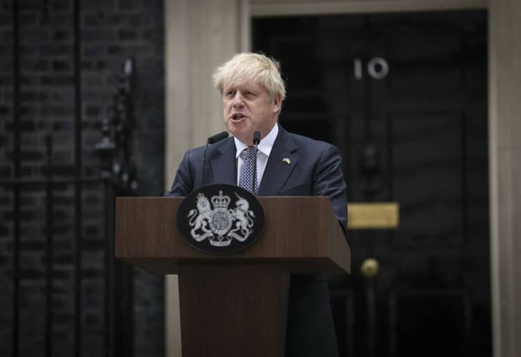 The Prime Minister Boris Johnson makes his resignation statement outside Number 10 Downing Street. Picture: Tim Hammond / No 10 Downing Street