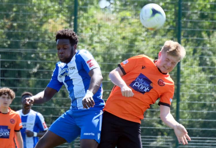 Sumas played a friendly against Thatcham Town on a 3G pitch, and lost 2-0. Pictures: Andrew Batt