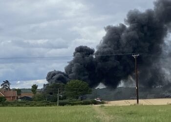 Smoke can be seen across Reading as crews tackle the blaze in Burghfield Picture: Dave Gregory