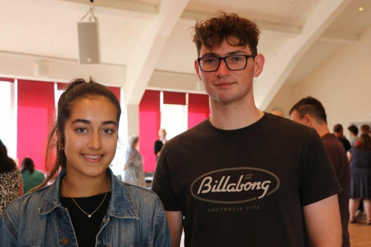 Asha and Joe will be off to Birmingham and Plymouth respectively after receiving the A level grades they needed. Picture courtesy of St Joseph's College