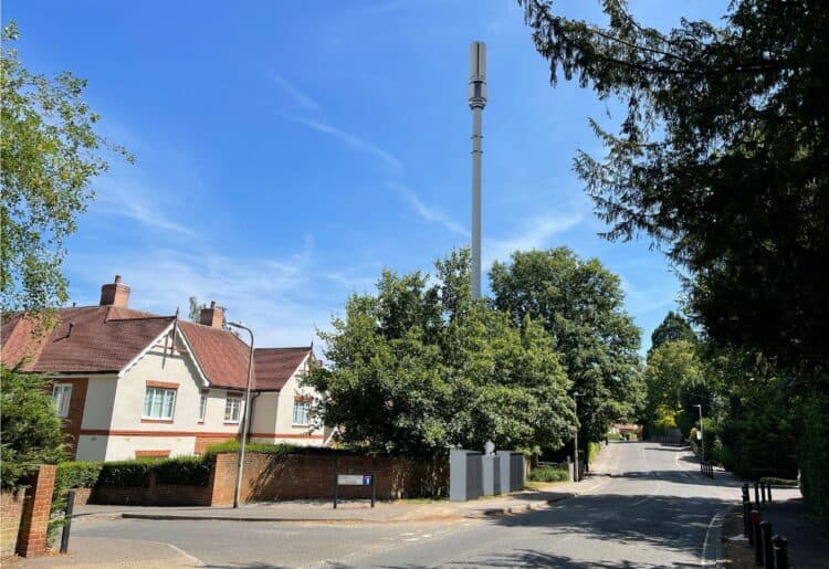 An impression made by neighbour Paul Wigmore of what the 5G mast might look like if built in Kidmore Road, Caversham. Credit: Paul Wigmore / image of 5G mast