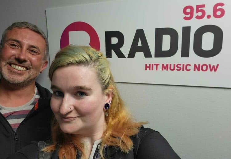 Reading Pride's chief engagement officer Tom Price and MyUmbrella's Kerry Kleis announced Nadine Coyle as the festival headliner live on air. Picture: Courtesy of Reading Pride and B Radio.
