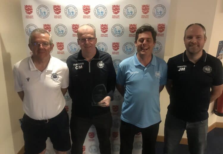 L-R Mark Rozzier (General Manager), Colum Moon (Chairman), Paul Ferris (Dept Chairman) and John Mailer (Club Charter Standard co-ordinator and Vets? Manager).
