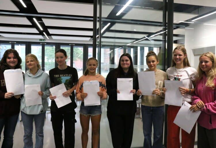 Poppy Parsons, Lara Lancaster, Katia Loggie, Alice Bruun, Bex Loader, Millie John, Amelia Wing, and Charlotte Bowler were among those collecting their results on Thursday, August 24. Picture: Courtesy of Queen Anne's School