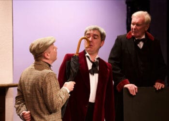 A still from production rehearsals at Progress Theatre