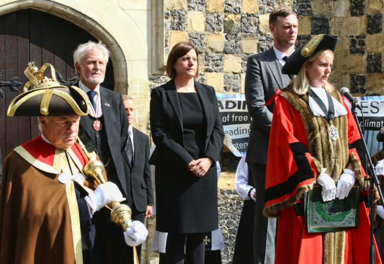 Cllr Eden, the mayor of Reading, stands to address members of the public to make the proclamation. Picture: Dijana Capan/Dvision Images