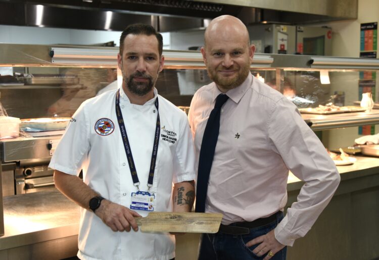 Executive chef Simon Share with Adam Jacobs of Jacobs the Jewellers at Reading FC Conference Centre Picture: Luke Adams
