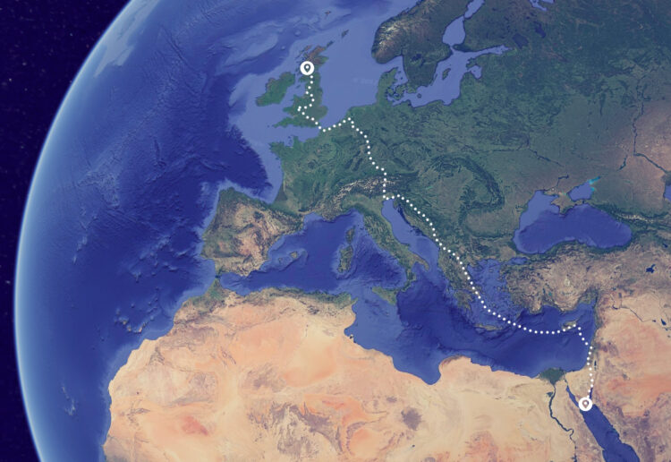 The baton's route from Scotland to Egypt, from COP26 to COP27. pIcture: courtesy of Running Out Of Time