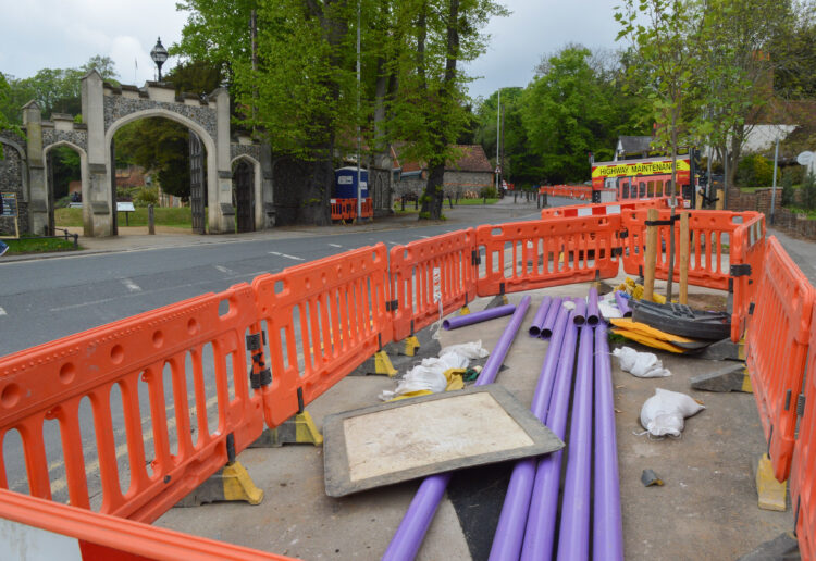 The Cable Laying Roadworks on St. Peter's Hill near Caversham Court in April Picture: Steve Smyth