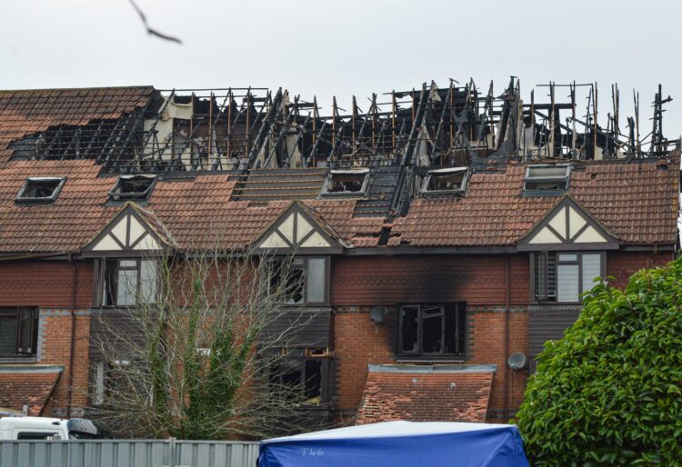 The scene of the fire in Rowe Court on Saturday. Picture: Steve Smyth