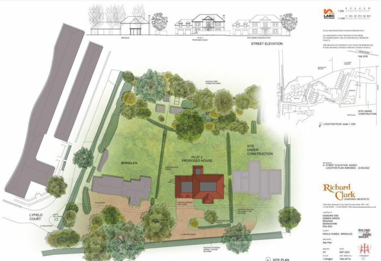 The site plan for the application to build a home on the garden of Brindles in Kidmore End Road, Emmer Green. Credit: Richard Clark Chartered Architects