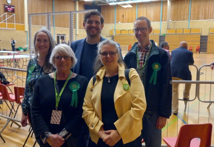 From left to right: Green Party councillors Kathrynn McCann, Brenda McGonigle, David McElroy, Louise Keane, and Rob White. Picture: Jake Clothier