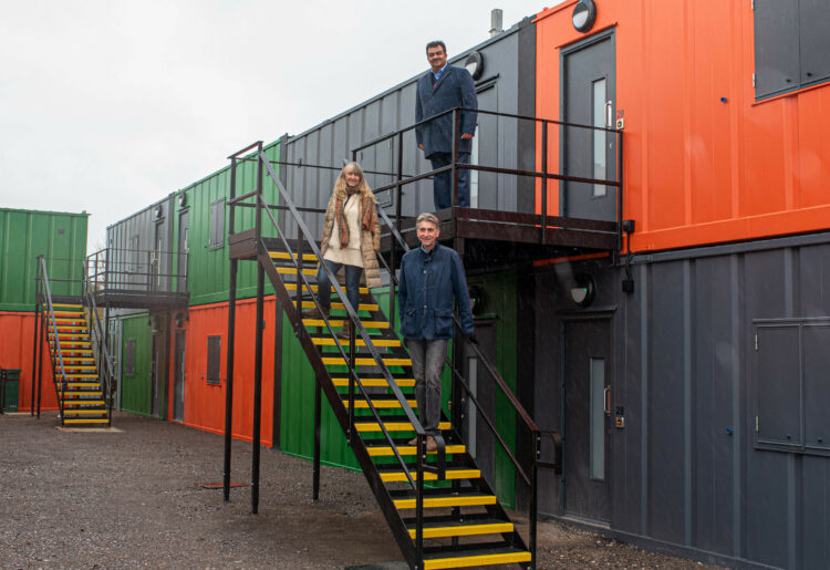 Abbey ward councillors (top to bottom) Mohammed Ayub, Karen Rowland and Tony Page at the 40 modular home site in Reading to help give homeless people independence. Picture: Reading Borough Council