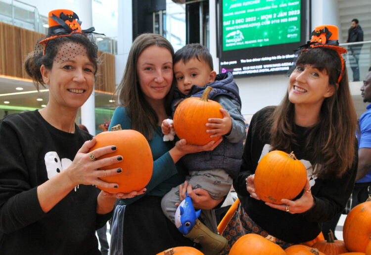 The Broad St. Mall "Spooktacular" on Saturday.

Mike (2) & mum, Michaela Radeva receive their free pumpkin from Monica Dado (left) and Izzy Seddon (right).