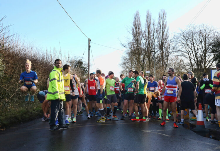Reading Today; Woodcote 10K; warming up at the start line.