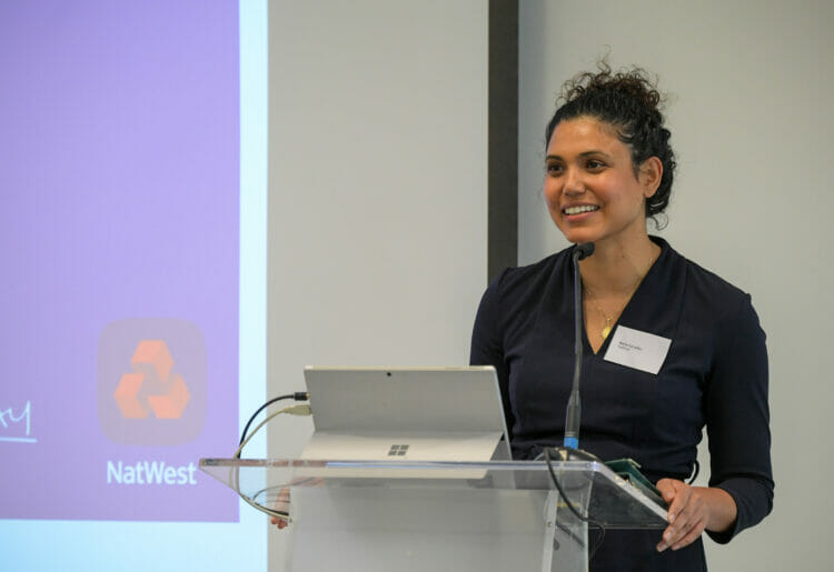 Dr. Maria Carvalho, Head of Climate Economics & Data, NatWest speaking at the NatWest sponsored Reading Climate Fayre.
Picture: Professional Images/@ProfImages