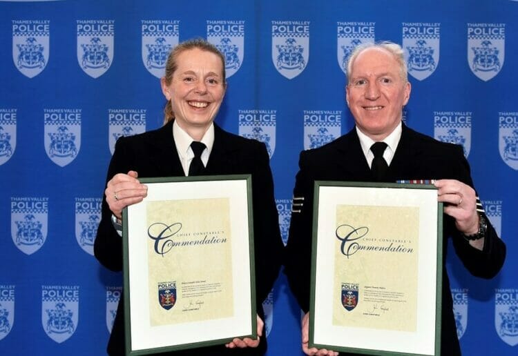 Sergeant Dom Mahon and PC Julia Stroud pictured with their awards. Picture: Courtesy of Thames Valley Police