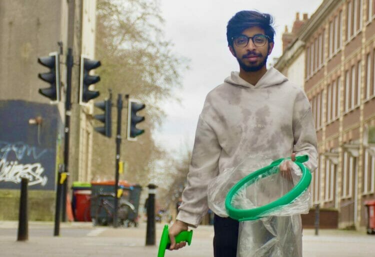 Vivek Gurav is travelling to a different city or location every day for 30 days on foot, jogging and picking up litter as he goes. Picture: Courtesy of the University of Bristol