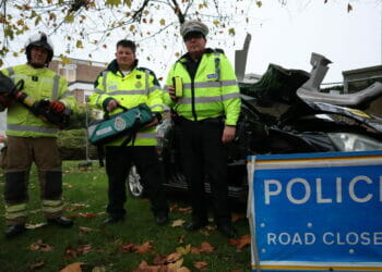Operation Holly was launched at Wokingham Road fire station in Earley - all three emergency services have teamed up with one message this festive season - don't drink and drive Picture: Royal Berkshire Fire and Rescue Service