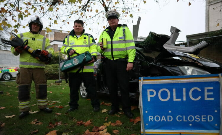 Operation Holly was launched at Wokingham Road fire station in Earley - all three emergency services have teamed up with one message this festive season - don't drink and drive Picture: Royal Berkshire Fire and Rescue Service