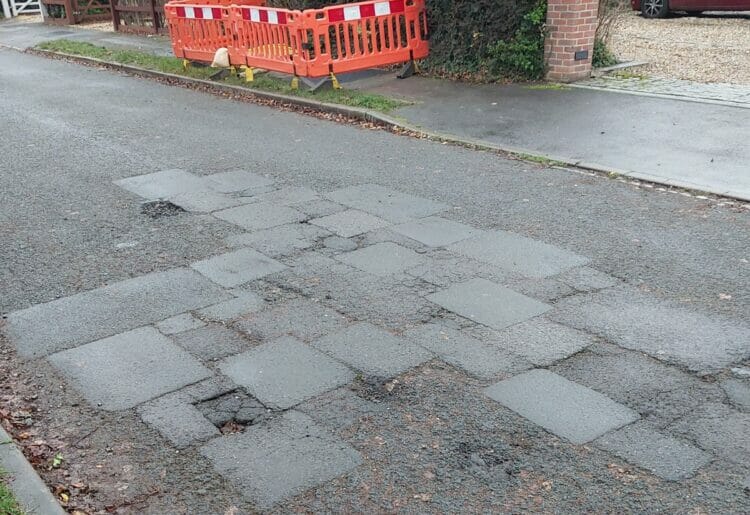 The 'patchwork' repairs in Richmond Road, Caversham Heights. Picture: Steve Smith