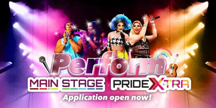 Image reads: Perform -- Main Stage, PrideX Stage -- Applications open now! Reading Pride