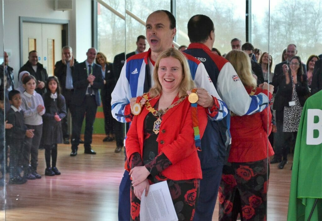 The mayor of Reading and Graham Edmunds PLY comparing bling. Picture: Chris Forsey, courtesy of Reading Borough Council